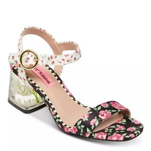 Betsey Johnson Black and Pink Sandals with Ankle Strap
